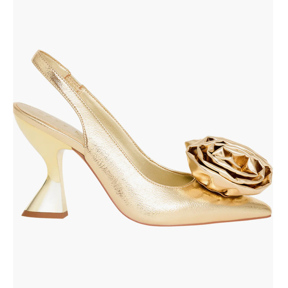 NEW KATY PERRY GOLD THE LATERR HIGH FLOWER SLINGBACK PUMPS HIGH HEELS SHOES 5.5 - Picture 3 of 8